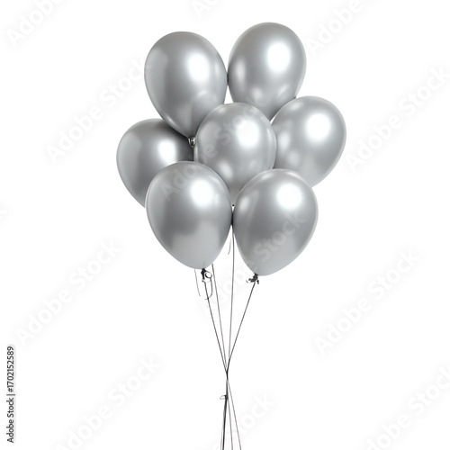 a bunch of beautiful silver balloons isolated on a transparent background