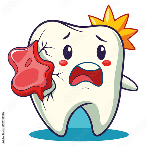 Cartoon Tooth with Severe Pain and Swelling from Toothache.