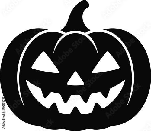 Black jack o lantern silhouette on white background
