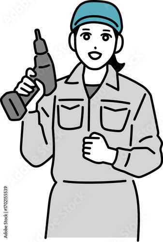 工具を持った作業員の女性のイラスト