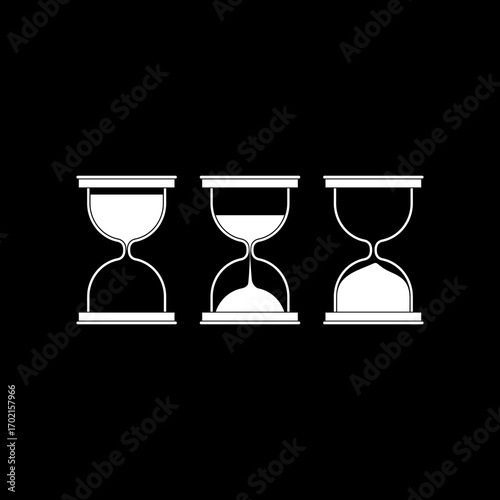 Set of sand clock icon isolated on black background