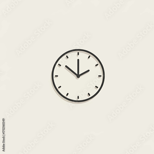 A minimalist illustration of a clock face showing the time as ten minutes to ten.