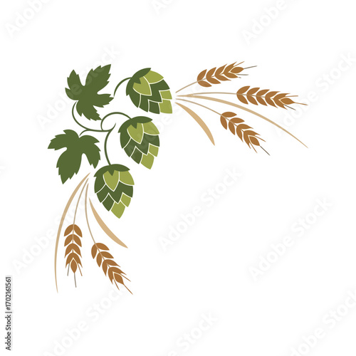 Decorative corner design hop and barley elements for brewing and craft beer industry vector