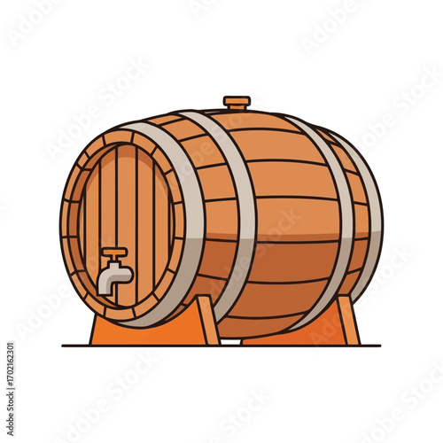 Vintage wooden barrel with tap for wine beer spirits storage illustration vector