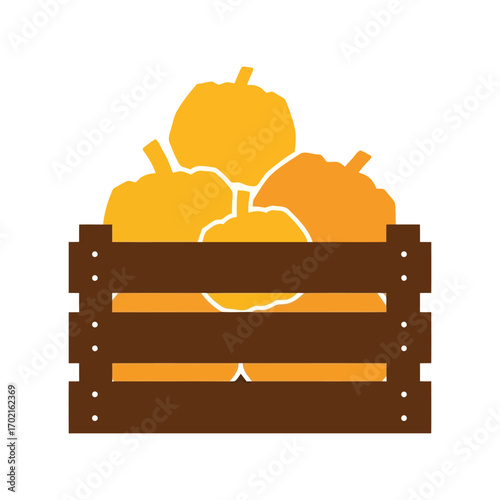 Harvest pumpkins crate autumn fall season organic produce fresh food seasonal illustration vector