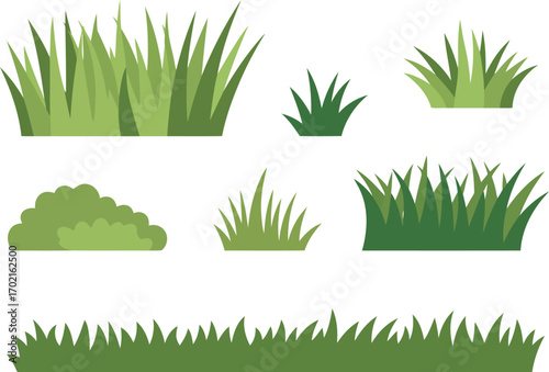 Green grass clumps and field border vector elements for nature design vector