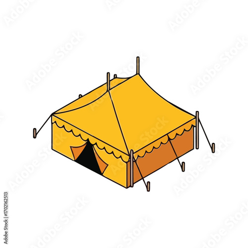 Vintage circus tent illustration outdoor event camping canvas shelter isometric view vector