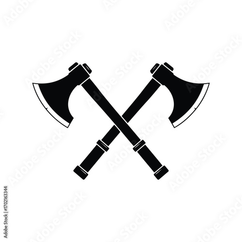 Two crossed battle axes heraldic medieval weapons icon symbol silhouette vector illustration vector