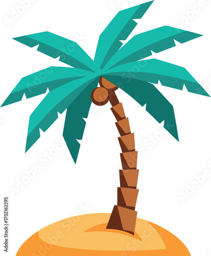 Vibrant cartoon palm tree island vacation paradise exotic tropical beach getaway vector