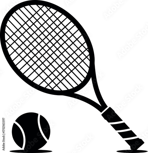 Tennis racquet and ball icon simple silhouette sport equipment vector graphic vector