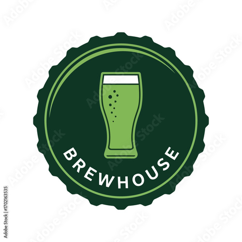 Craft beer brewpub logo design green glass icon circular label refreshing ale vector