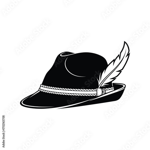 Vintage style black hunting hat with feather oktoberfest traditional german accessory vector
