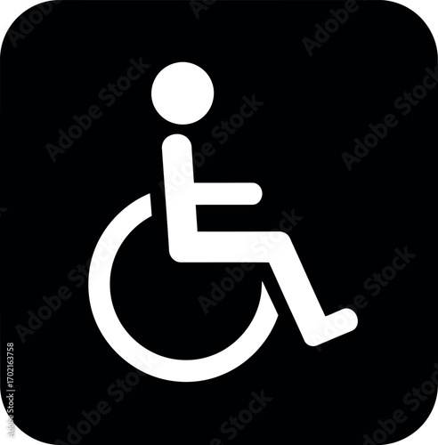 Accessible symbol wheelchair user icon white on black square background vector graphic for signage and information vector