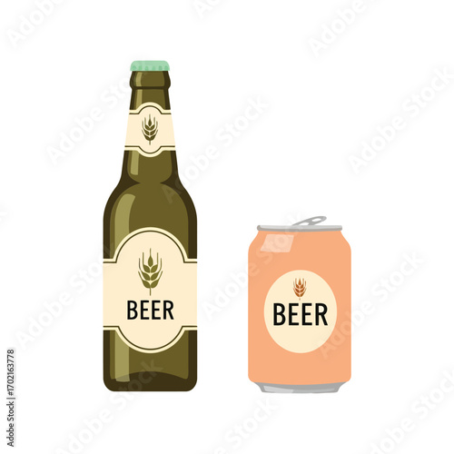 Refreshing beer bottle and can beverage drink alcohol refreshment beverage vector