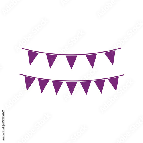 Vibrant purple triangular bunting flags strung on strings for festive celebration party decoration vector