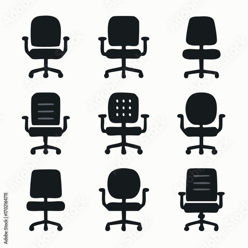 Variety of ergonomic office chairs in different styles for workspace comfort