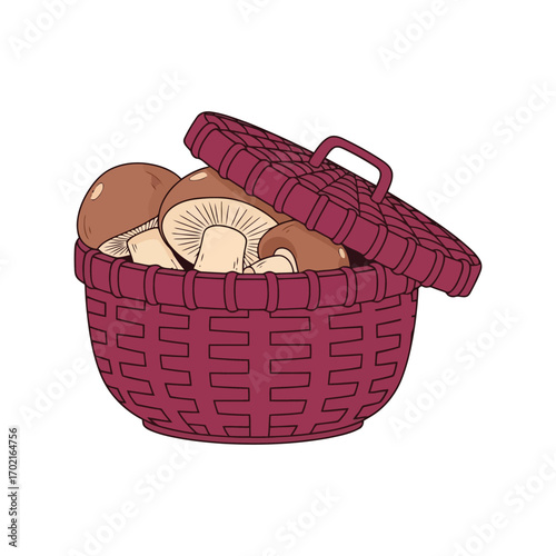 Freshly picked mushrooms in woven basket harvest food autumn gathering natural ingredients vector