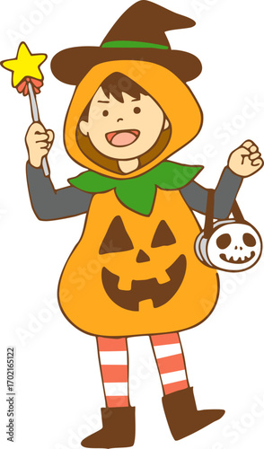 ハロウィンの仮装をする子供