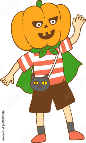 ハロウィンの仮装をする子供
