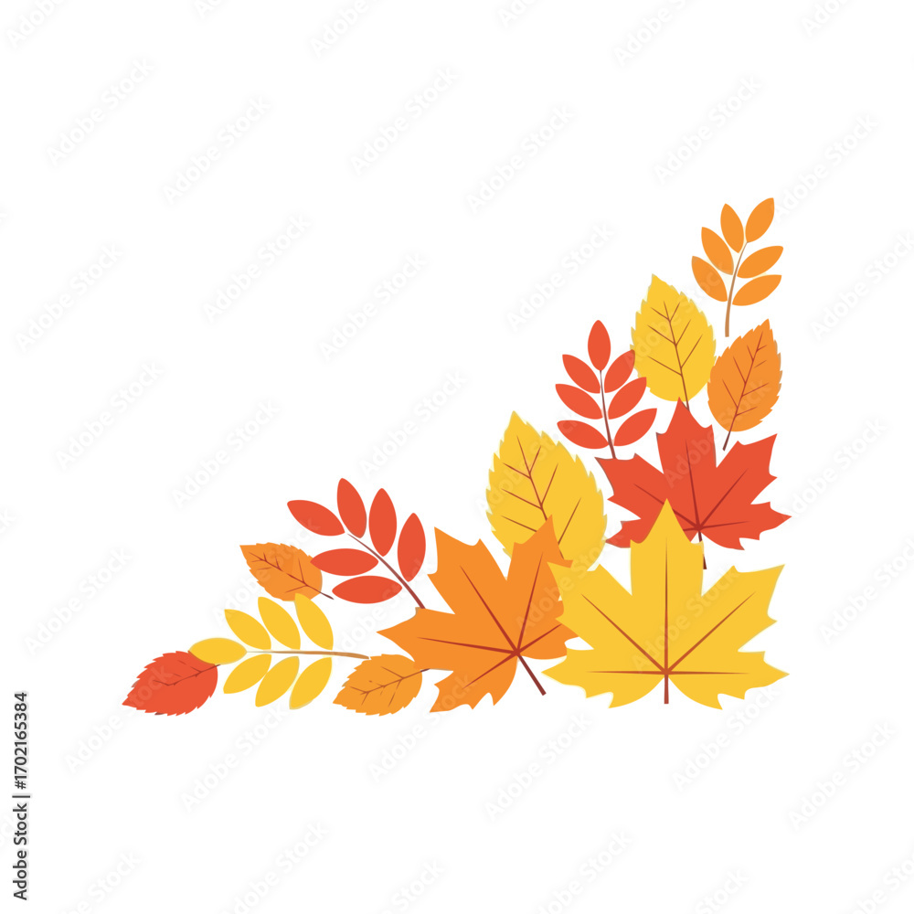Fototapeta premium Autumn leaves corner decoration seasonal foliage design elements vibrant colors vector