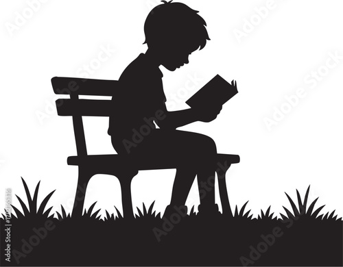 Boy Reading on Park Bench