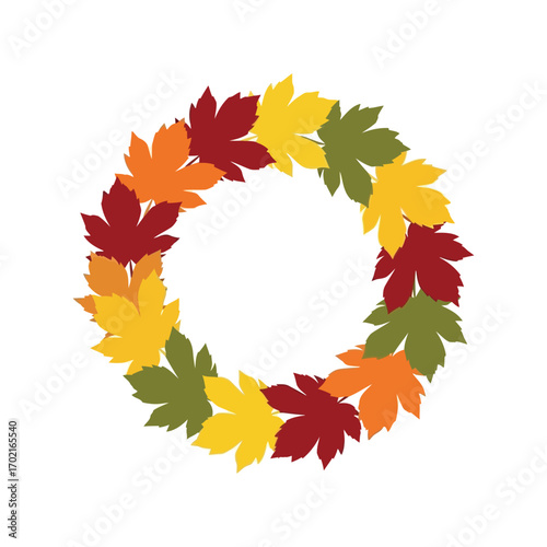 Autumn fall leaves wreath seasonal decor decorative frame autumnal circular arrangement vector