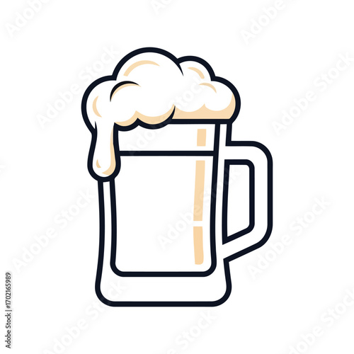 Refreshing beer mug with overflowing foam simple icon vector illustration vector