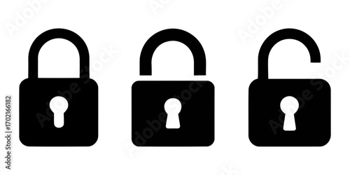padlocks showing locked and unlocked states. set of locks