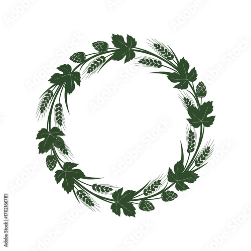 Green leaf wreath circle frame floral botanical rustic nature organic design element vector