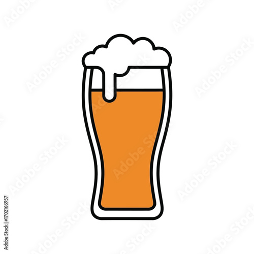 Refreshing tall beer glass with frothy head cold beverage icon illustration vector