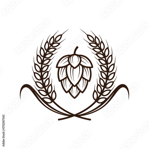 Craft brewery emblem wheat hops emblem brewing company symbol agriculture ingredient line art vector