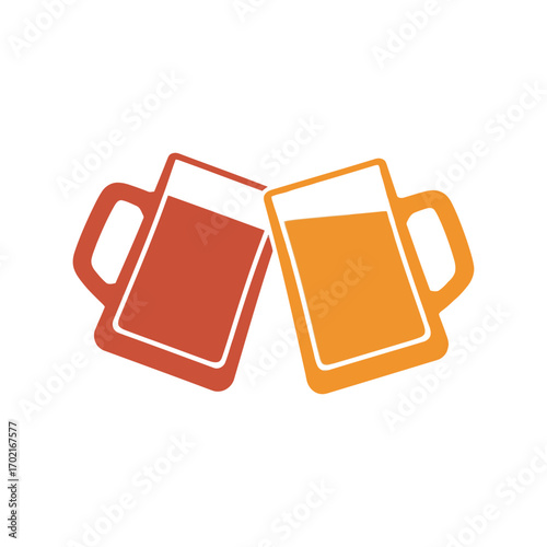 Two cheers beer mugs clinking celebration toasting oktoberfest party event drink vector