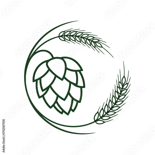 Craft beer ingredients hop cone wheat ears emblem circle design brew pub beverage industry vector