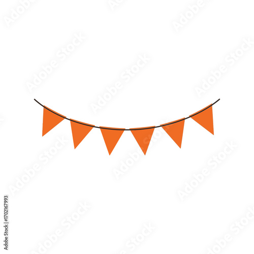 Vibrant orange triangle bunting flags string festive celebration party decor outdoor event vector