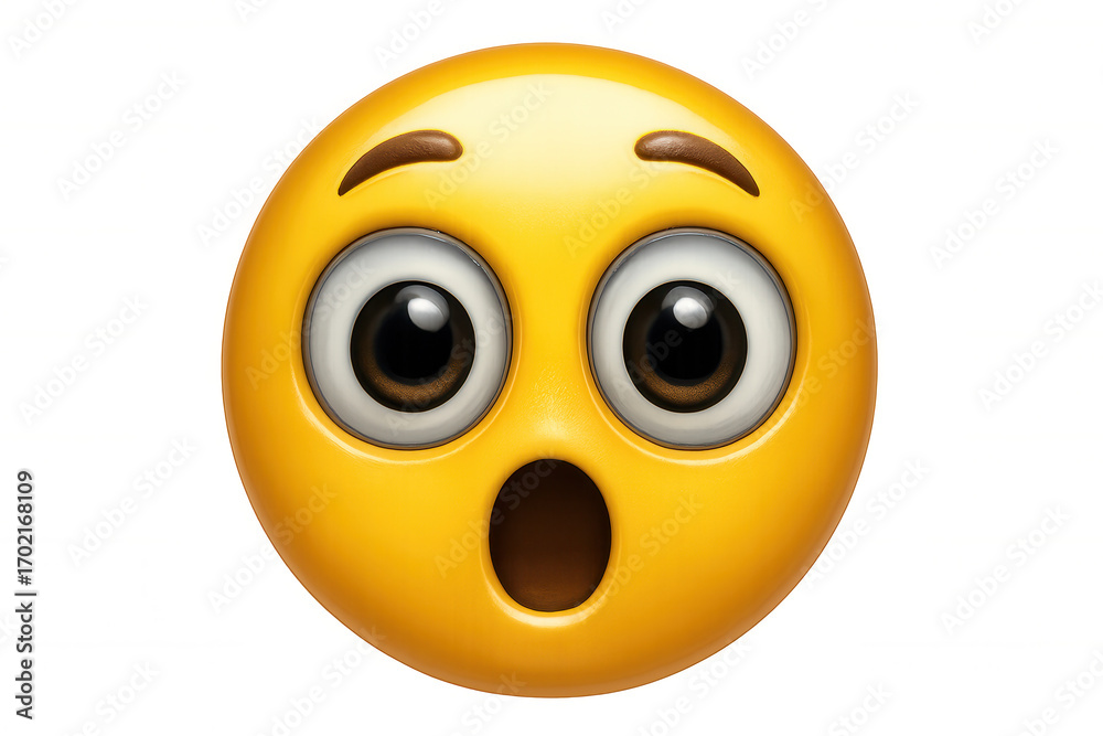 Fototapeta premium Shocked 3d emoji featuring bulging eyes and gaping mouth, expressing intense surprise against transparent backdrop