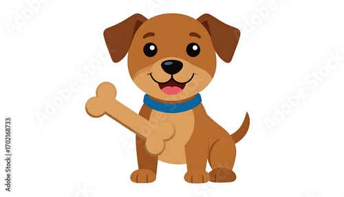Wallpaper Mural Cute cartoon puppy dog holding bone, smiling happily, isolated. Torontodigital.ca