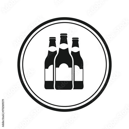 Vector graphic icon three beer bottles group beverage drink alcohol refreshment circle emblem vector