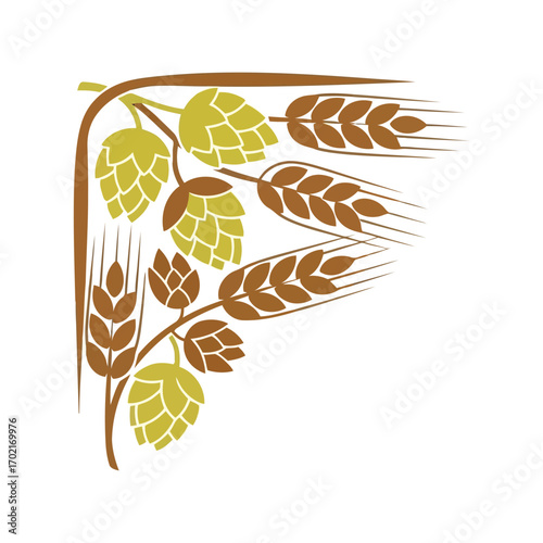 Corner flourish decorative element wheat hops agriculture brewing craft design vector