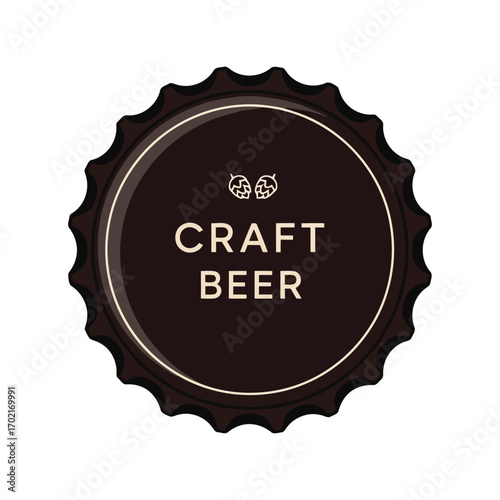 Vintage craft beer bottle cap emblem retro brewing label design element vector