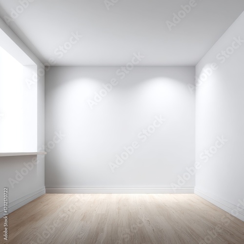 Minimalist Interior Design  Empty White Room with Natural Light and Wooden Floor  Ideal for Mockups