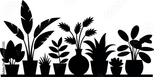 Diverse houseplant silhouettes arrangement botanical decor vector vector