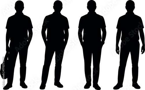 Diverse men silhouettes standing confident casual fashion group isolated vector