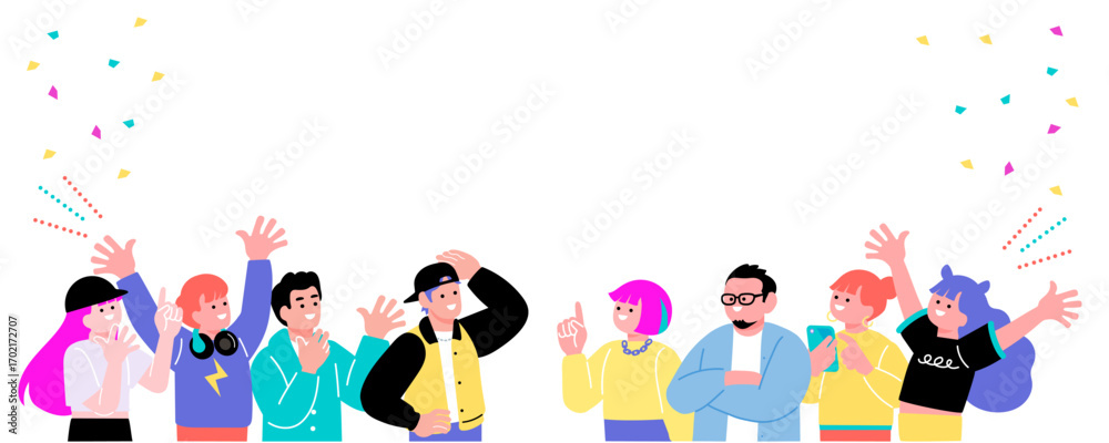 Tableau sur toile 喜ぶポップでカラフルな若者のイラスト