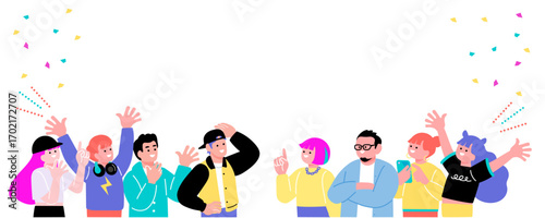 喜ぶポップでカラフルな若者のイラスト