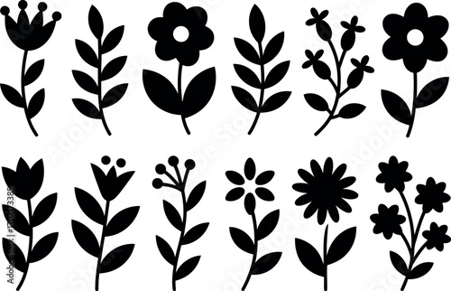 Botanical silhouette vector set delicate floral elements simple organic shapes hand drawn style for design projects vector