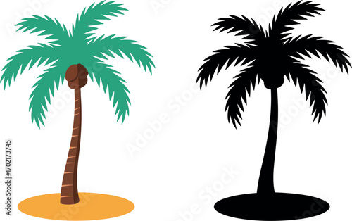 Vibrant palm tree silhouette tropical island paradise nature graphic vector