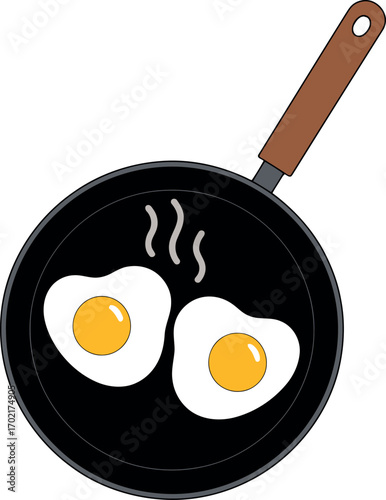 Heart shaped fried eggs cooking in skillet whimsical breakfast food art vector