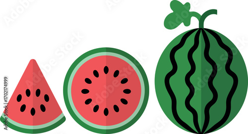 Vibrant watermelon slice and whole fruit summer refreshment healthy food and beverage graphic design element vector