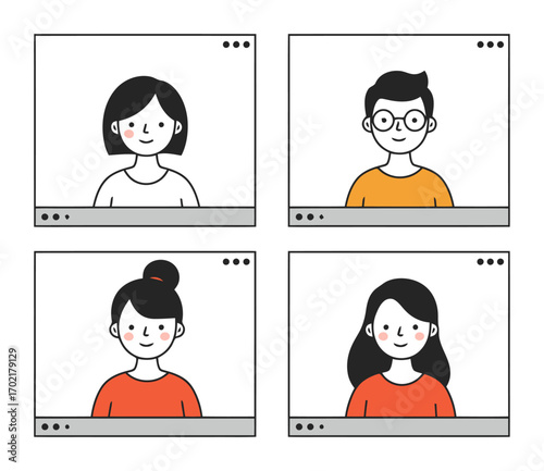 Cartoon Video Conference Call - Minimalist Vector