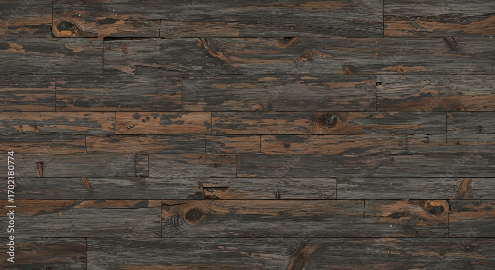 Fototapeta premium Closeup of weathered wooden planks arranged horizontally showing varying shades of brown and gray
